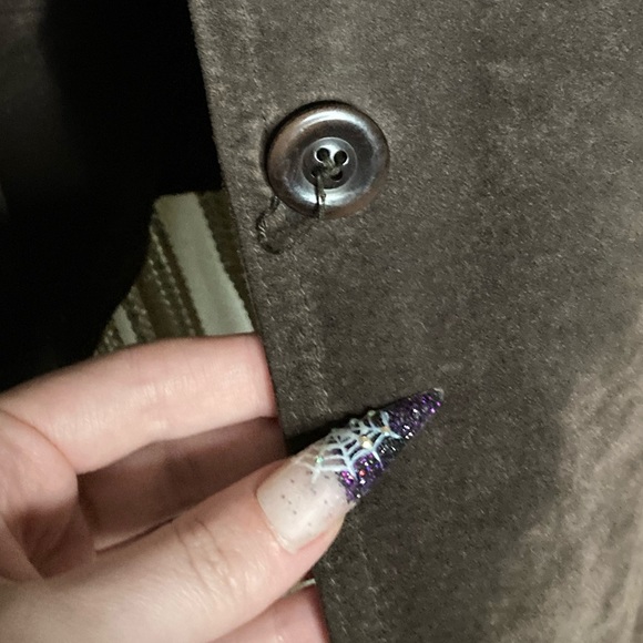 Vintage 90s genuine leather suede chocolate brown button up collared coat jacket - Picture 6 of 7